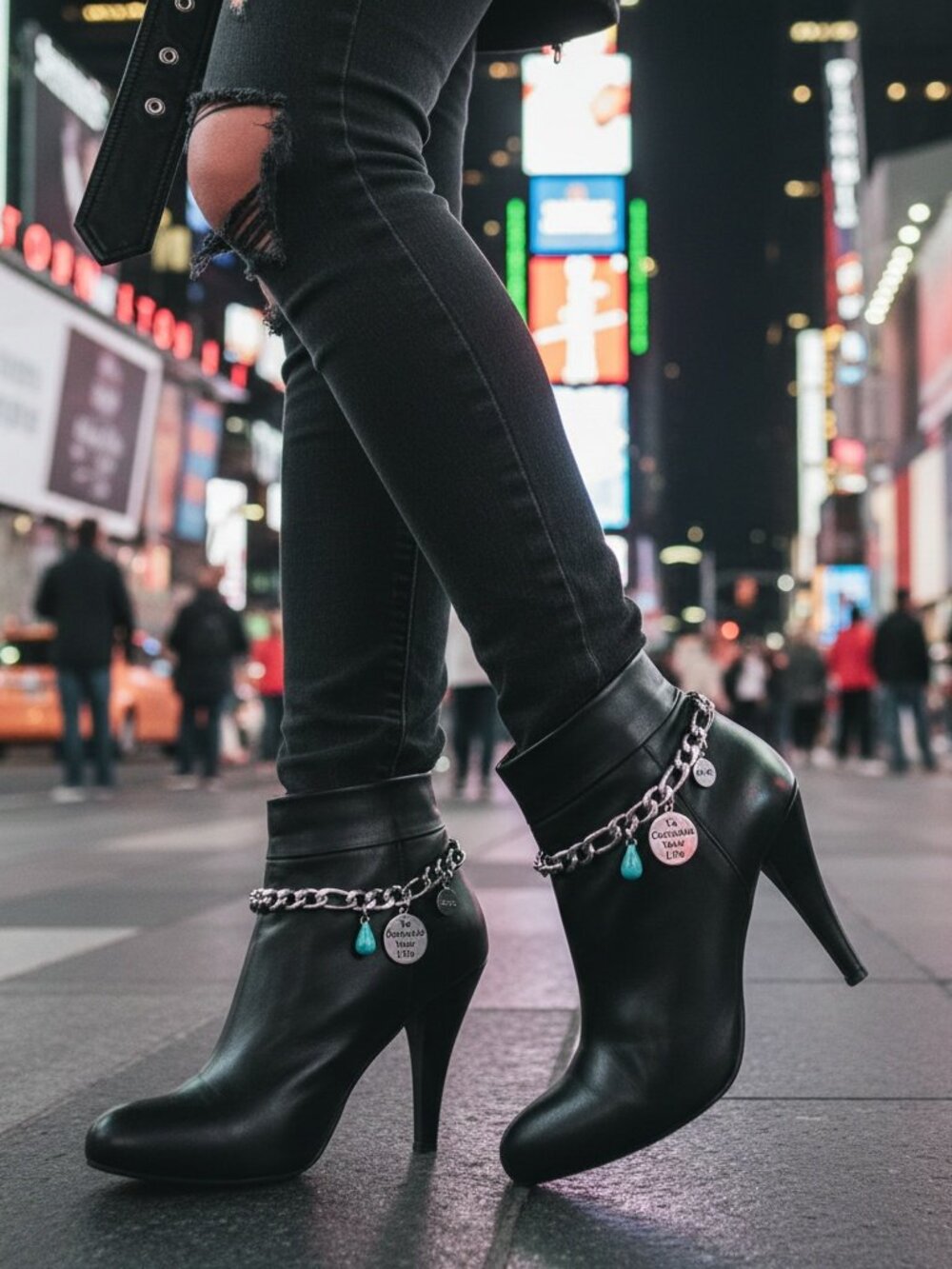 Women Silver Chain Boot Bracelet Shoe Charm Love To Complete Life Turquoise PAIR
